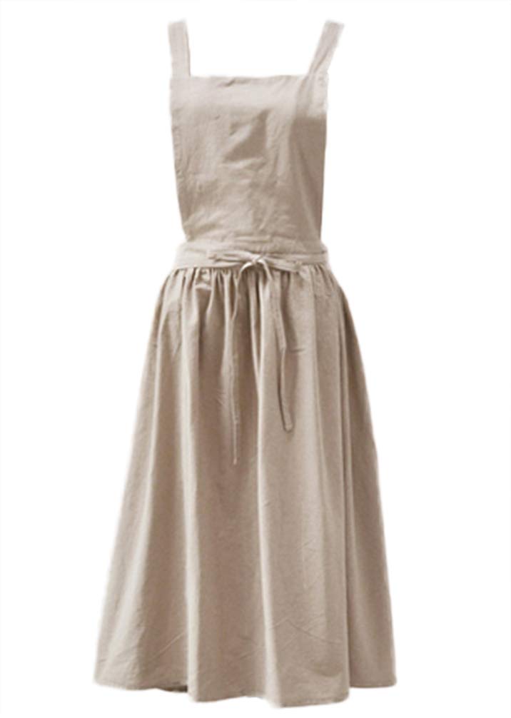 Women Girls Vintage Apron Gardening Works Cross Back Pinafore Dress