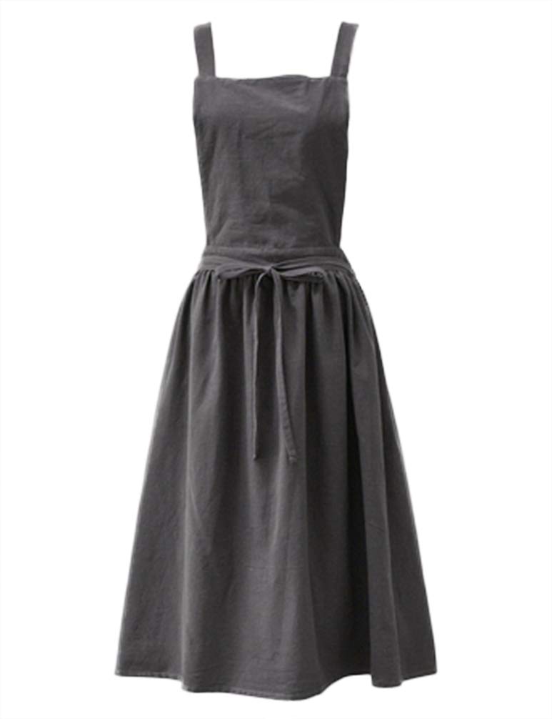 Women Girls Vintage Apron Gardening Works Cross Back Pinafore Dress