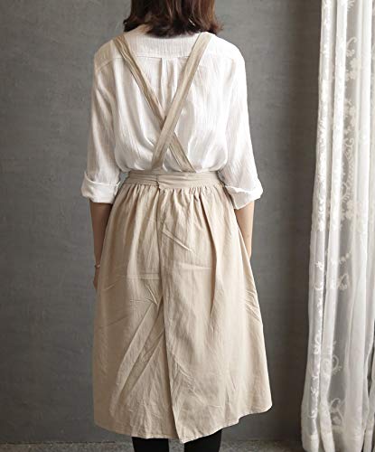 Women Girls Vintage Apron Gardening Works Cross Back Pinafore Dress