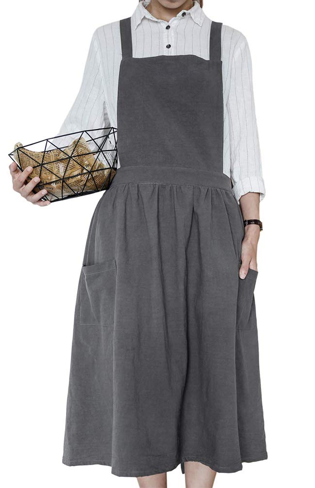 Women Girls Vintage Apron Gardening Works Cross Back Pinafore Dress