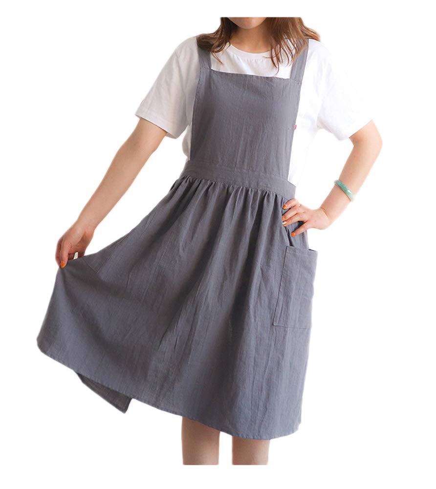 Women Girls Vintage Apron Gardening Works Cross Back Pinafore Dress