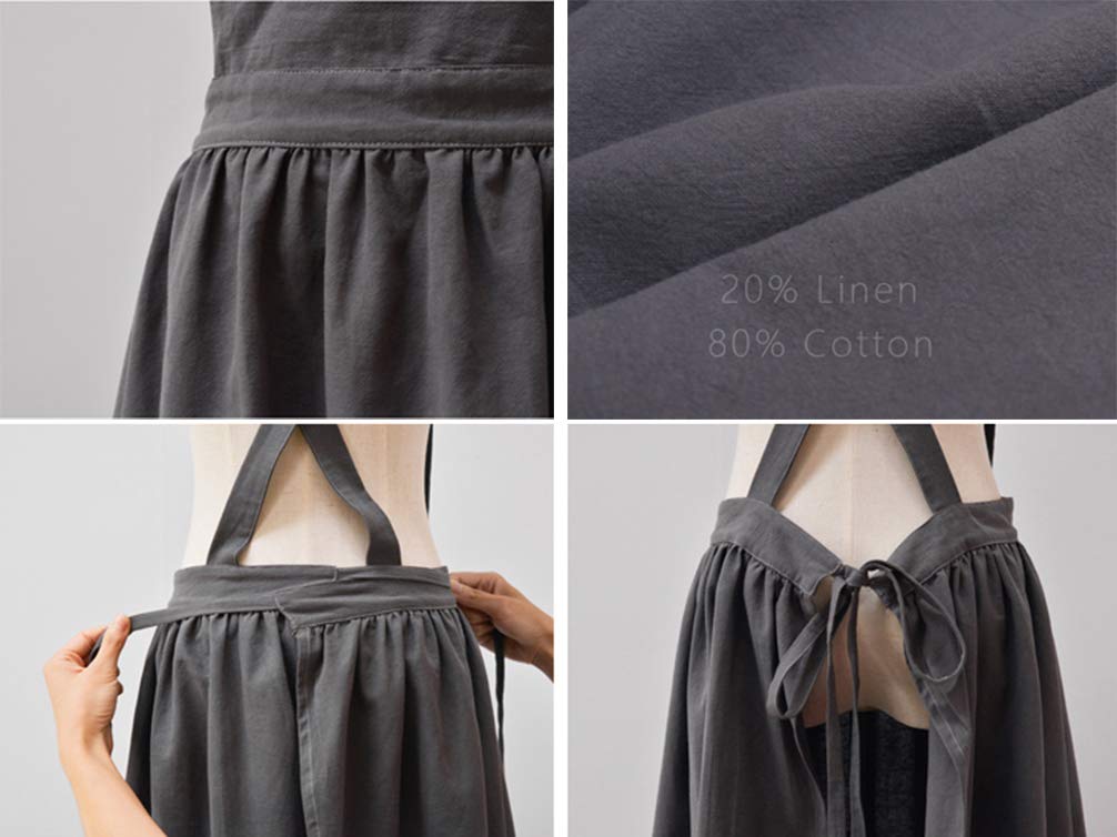 Women Girls Vintage Apron Gardening Works Cross Back Pinafore Dress