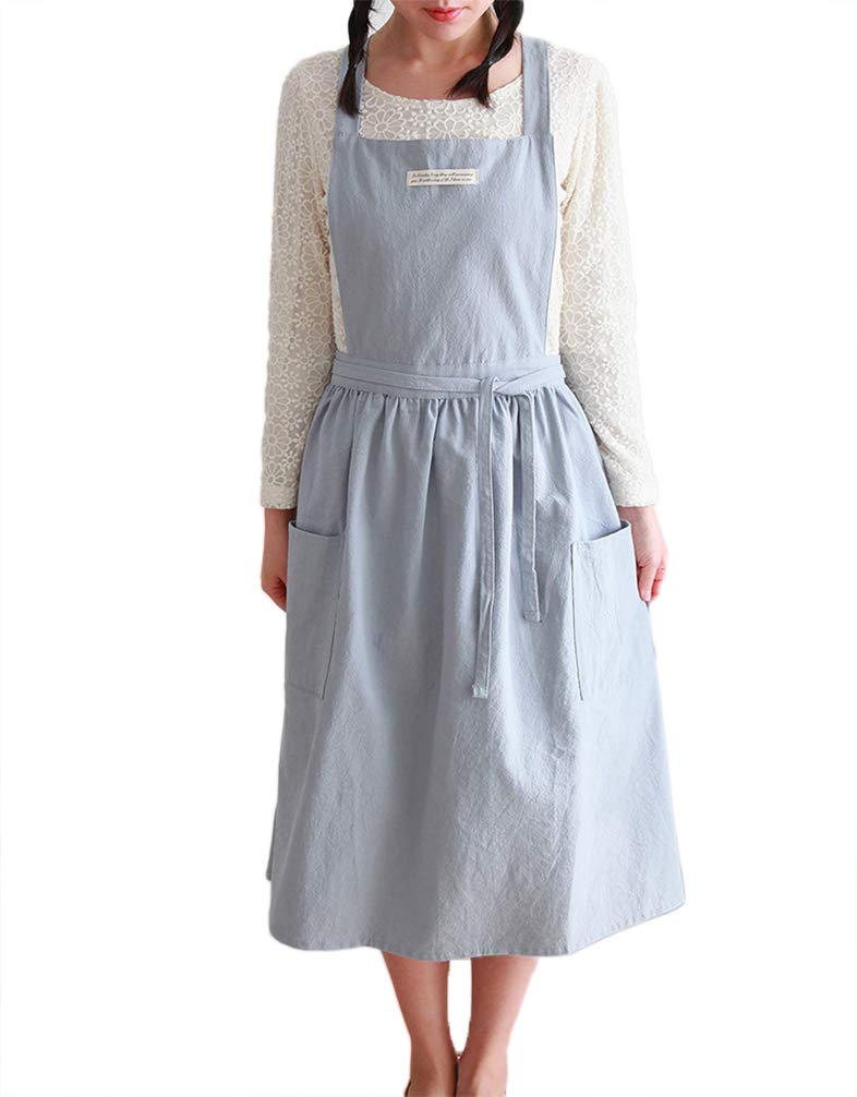 Women Girls Vintage Apron Gardening Works Cross Back Pinafore Dress