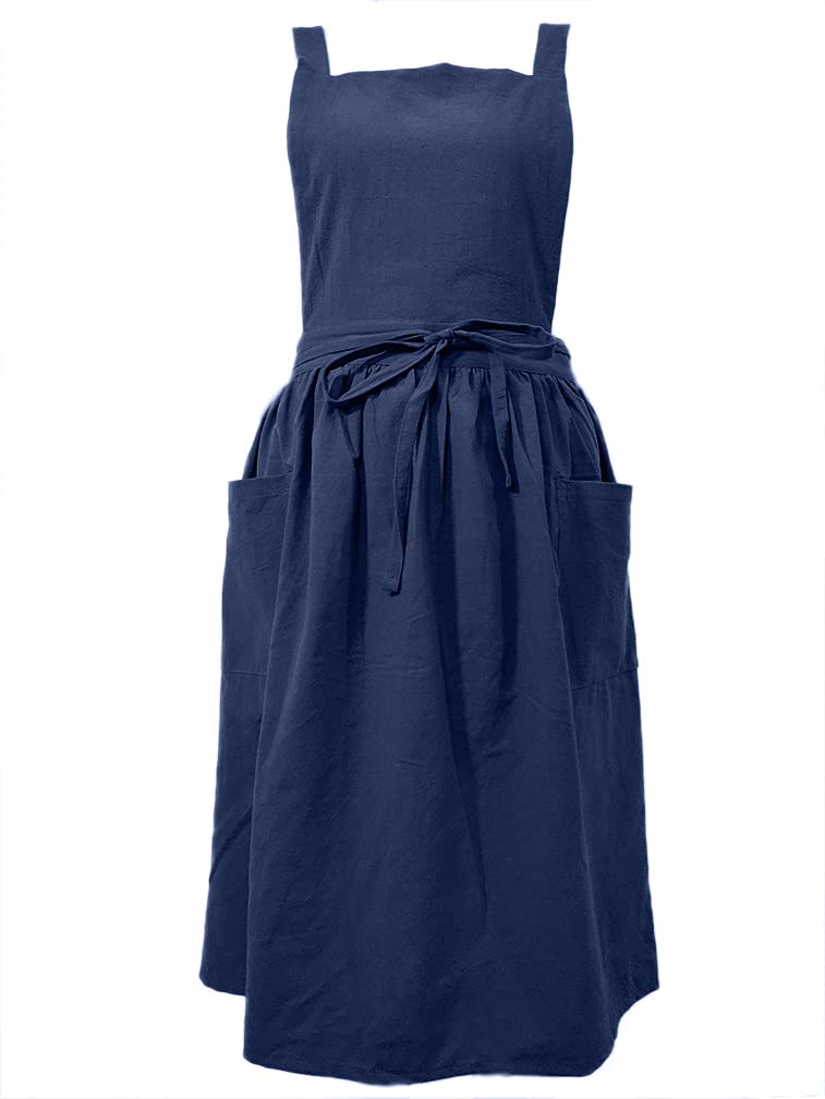 Women Girls Vintage Apron Gardening Works Cross Back Pinafore Dress