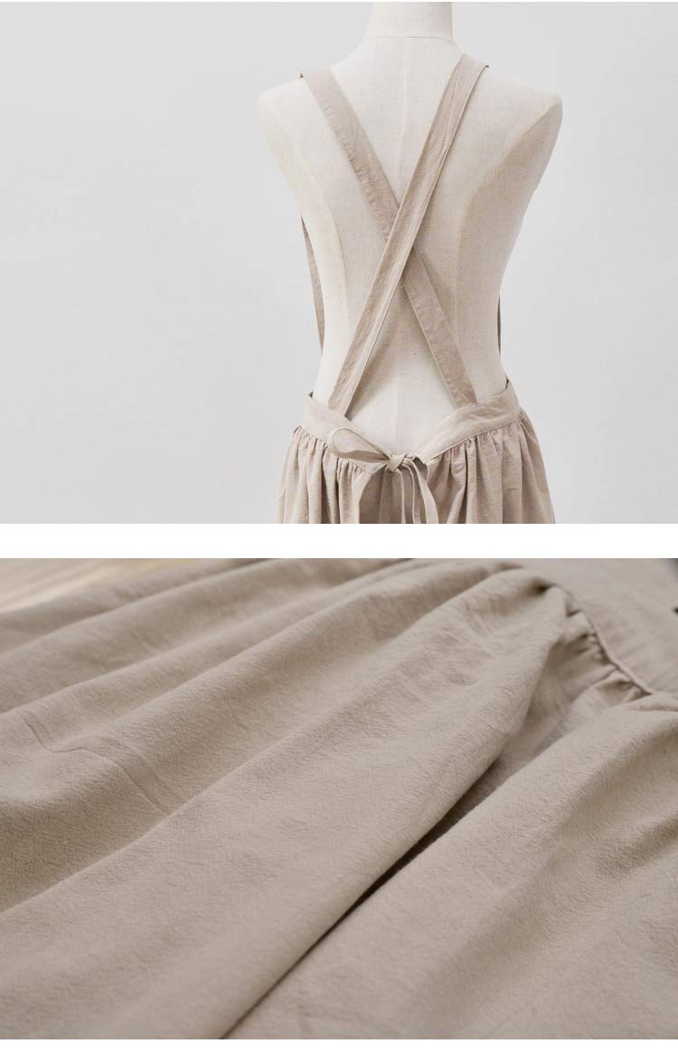 Women Girls Vintage Apron Gardening Works Cross Back Pinafore Dress