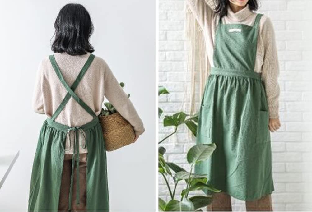Women Girls Vintage Apron Gardening Works Cross Back Pinafore Dress