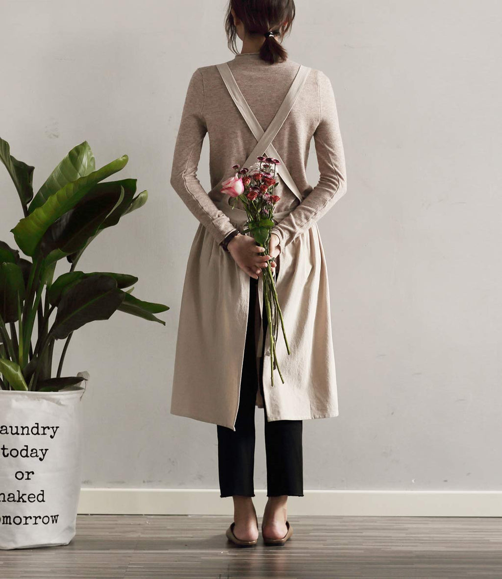 Women Girls Vintage Apron Gardening Works Cross Back Pinafore Dress