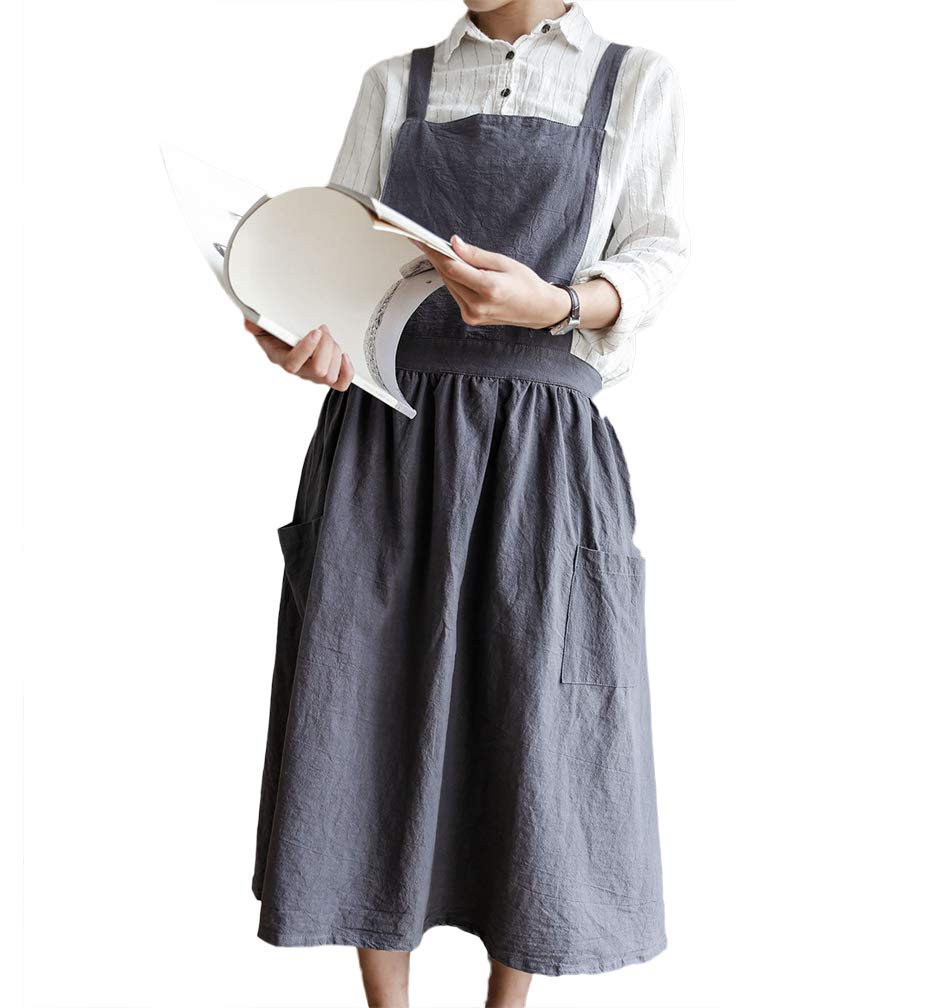 Women Girls Vintage Apron Gardening Works Cross Back Pinafore Dress