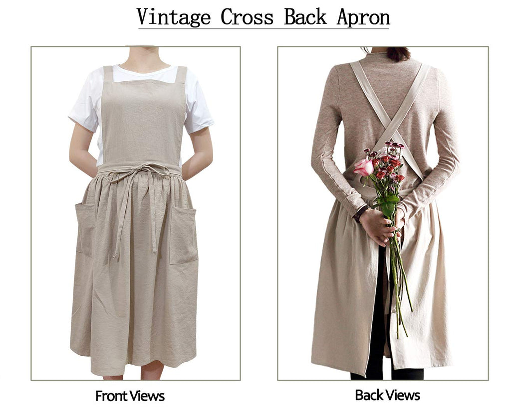 Women Girls Vintage Apron Gardening Works Cross Back Pinafore Dress