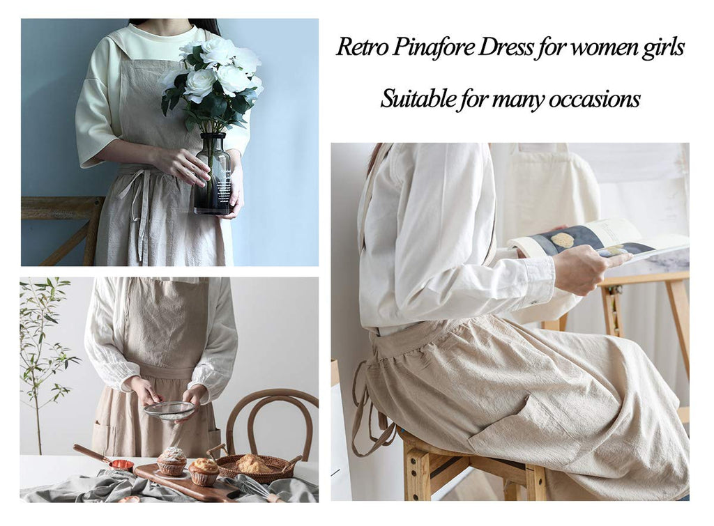 Women Girls Vintage Apron Gardening Works Cross Back Pinafore Dress