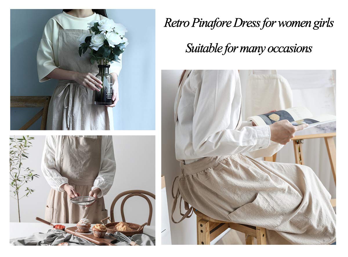 Women Girls Vintage Apron Gardening Works Cross Back Pinafore Dress