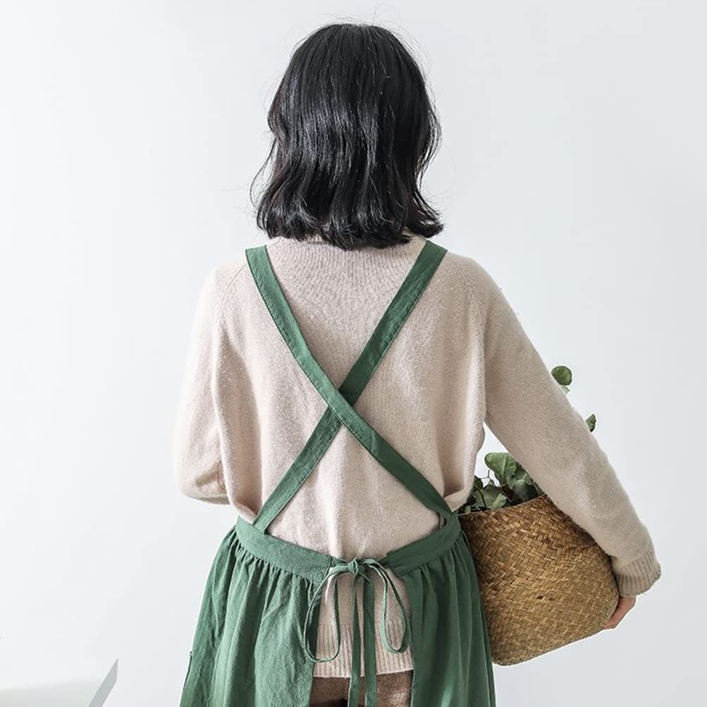 Women Girls Vintage Apron Gardening Works Cross Back Pinafore Dress