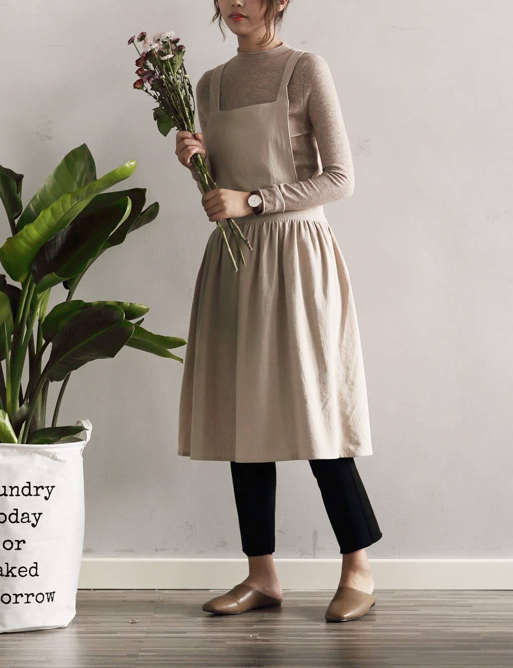 Women Girls Vintage Apron Gardening Works Cross Back Pinafore Dress