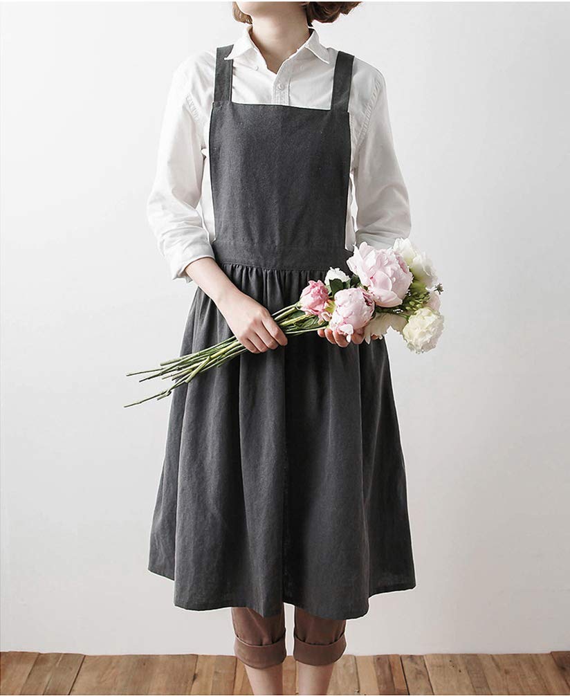 Women Girls Vintage Apron Gardening Works Cross Back Pinafore Dress