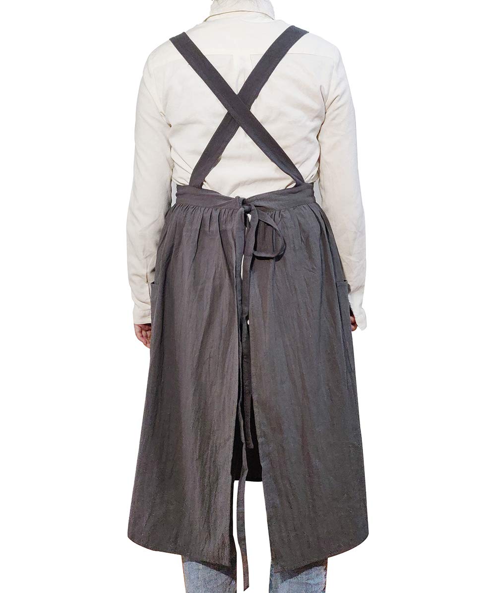 Women Girls Vintage Apron Gardening Works Cross Back Pinafore Dress