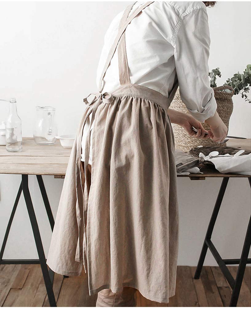 Women Girls Vintage Apron Gardening Works Cross Back Pinafore Dress