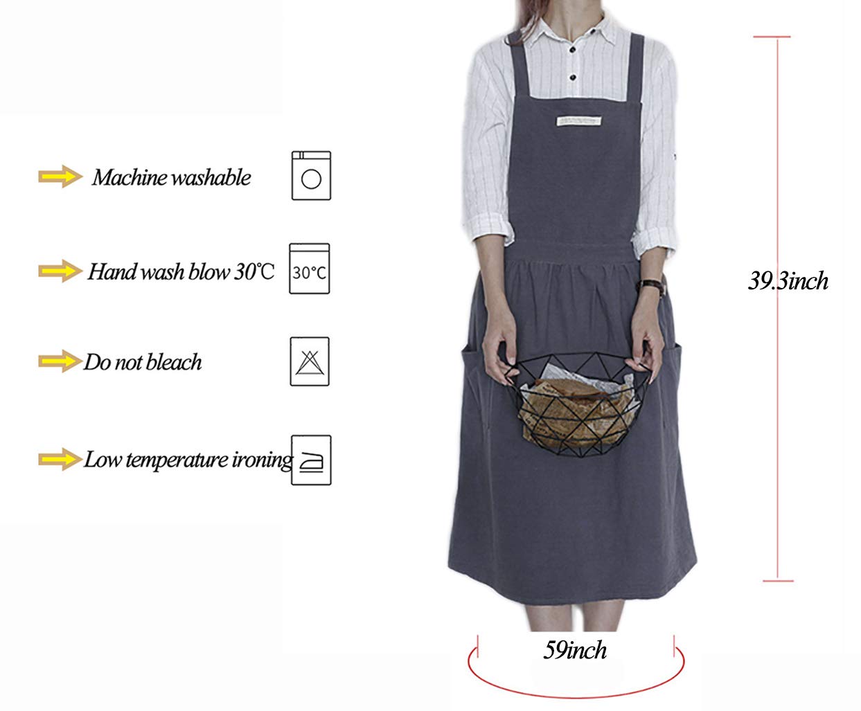 Women Girls Vintage Apron Gardening Works Cross Back Pinafore Dress