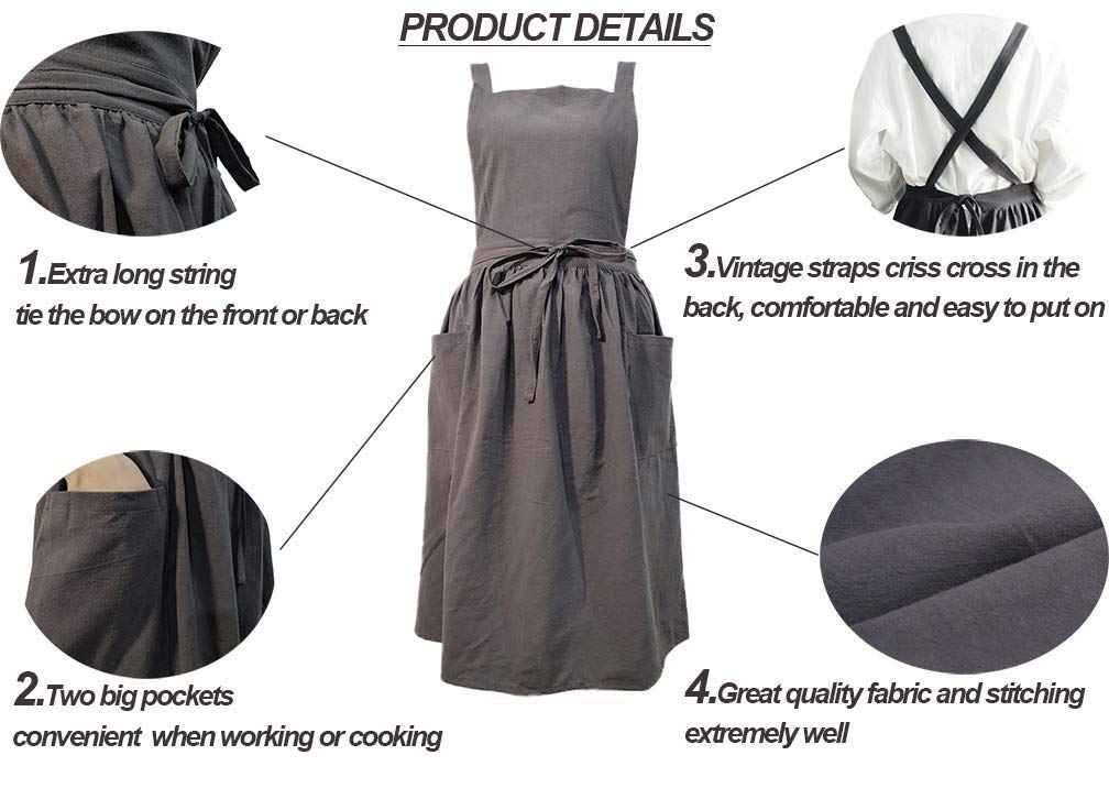 Women Girls Vintage Apron Gardening Works Cross Back Pinafore Dress