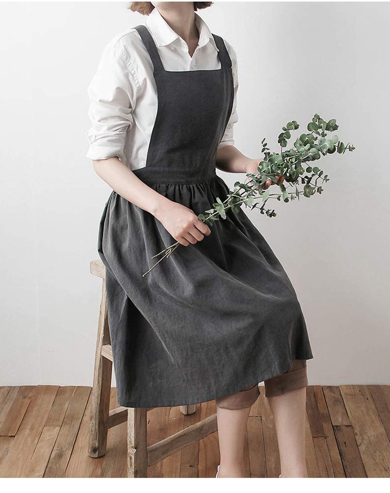 Women Girls Vintage Apron Gardening Works Cross Back Pinafore Dress