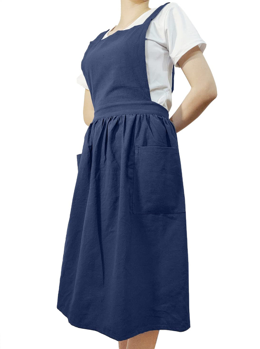 Women Girls Vintage Apron Gardening Works Cross Back Pinafore Dress