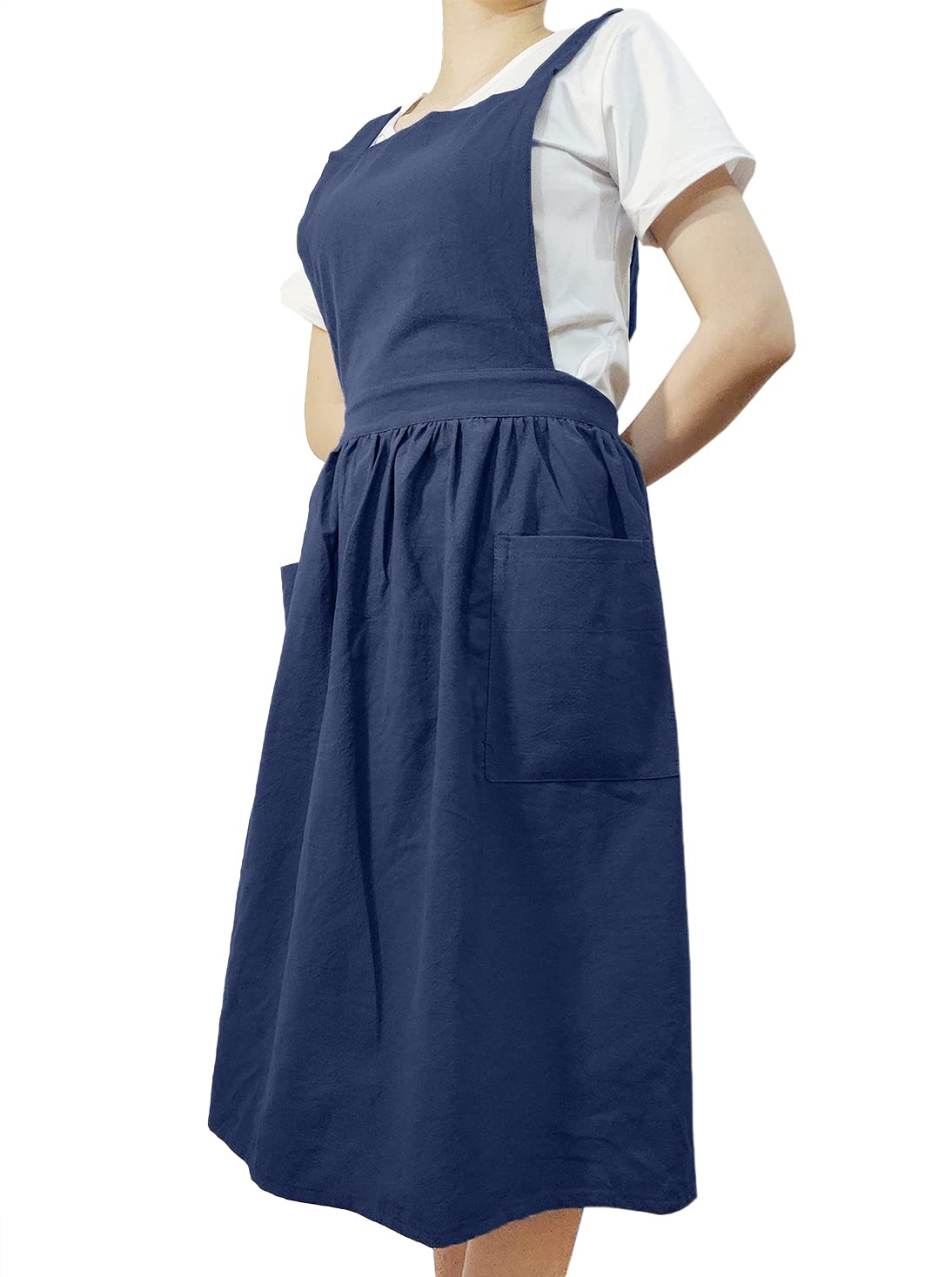 Women Girls Vintage Apron Gardening Works Cross Back Pinafore Dress