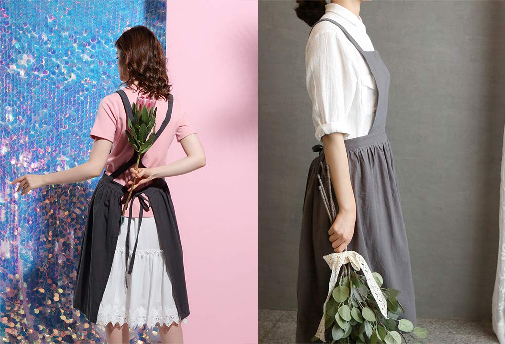 Women Girls Vintage Apron Gardening Works Cross Back Pinafore Dress