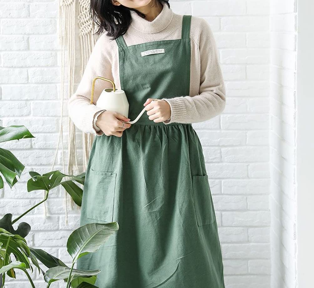 Women Girls Vintage Apron Gardening Works Cross Back Pinafore Dress