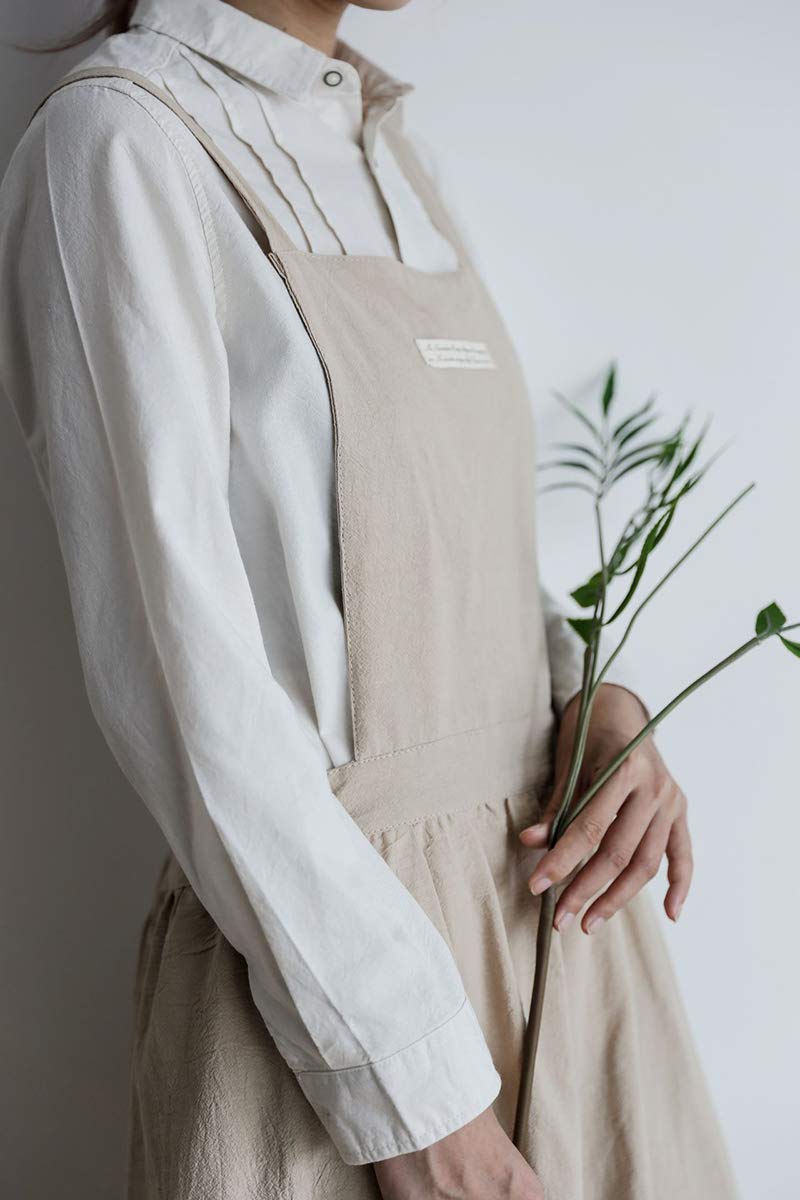 Women Girls Vintage Apron Gardening Works Cross Back Pinafore Dress