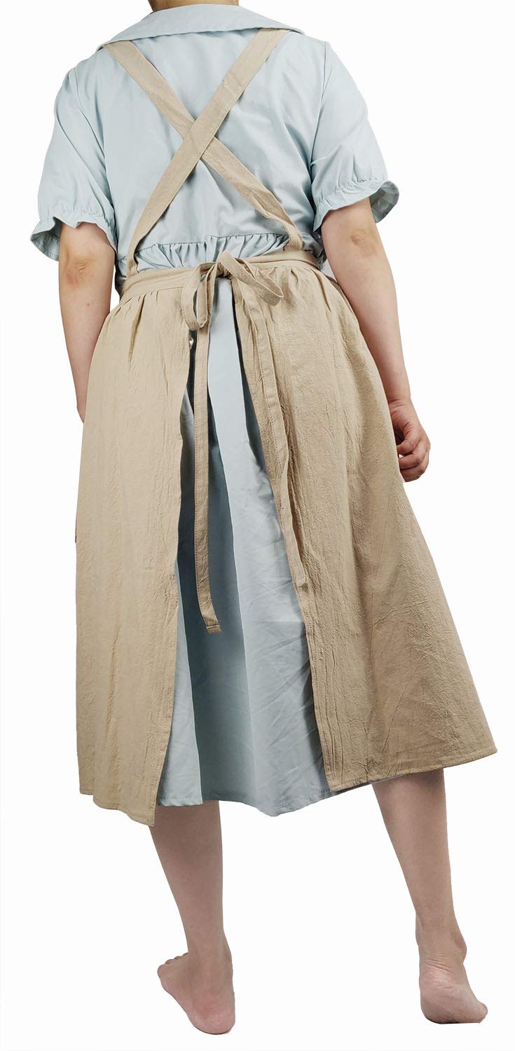 Women Girls Vintage Apron Gardening Works Cross Back Pinafore Dress