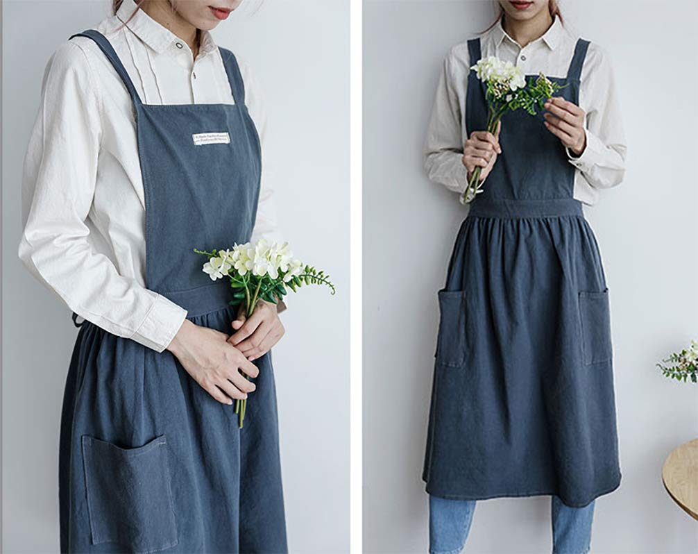 Women Girls Vintage Apron Gardening Works Cross Back Pinafore Dress