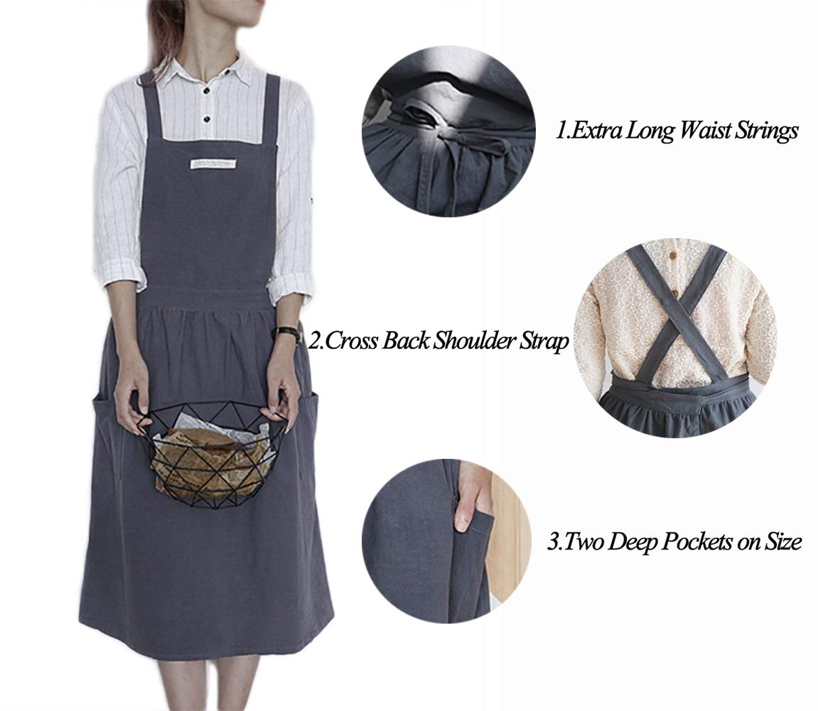 Women Girls Vintage Apron Gardening Works Cross Back Pinafore Dress