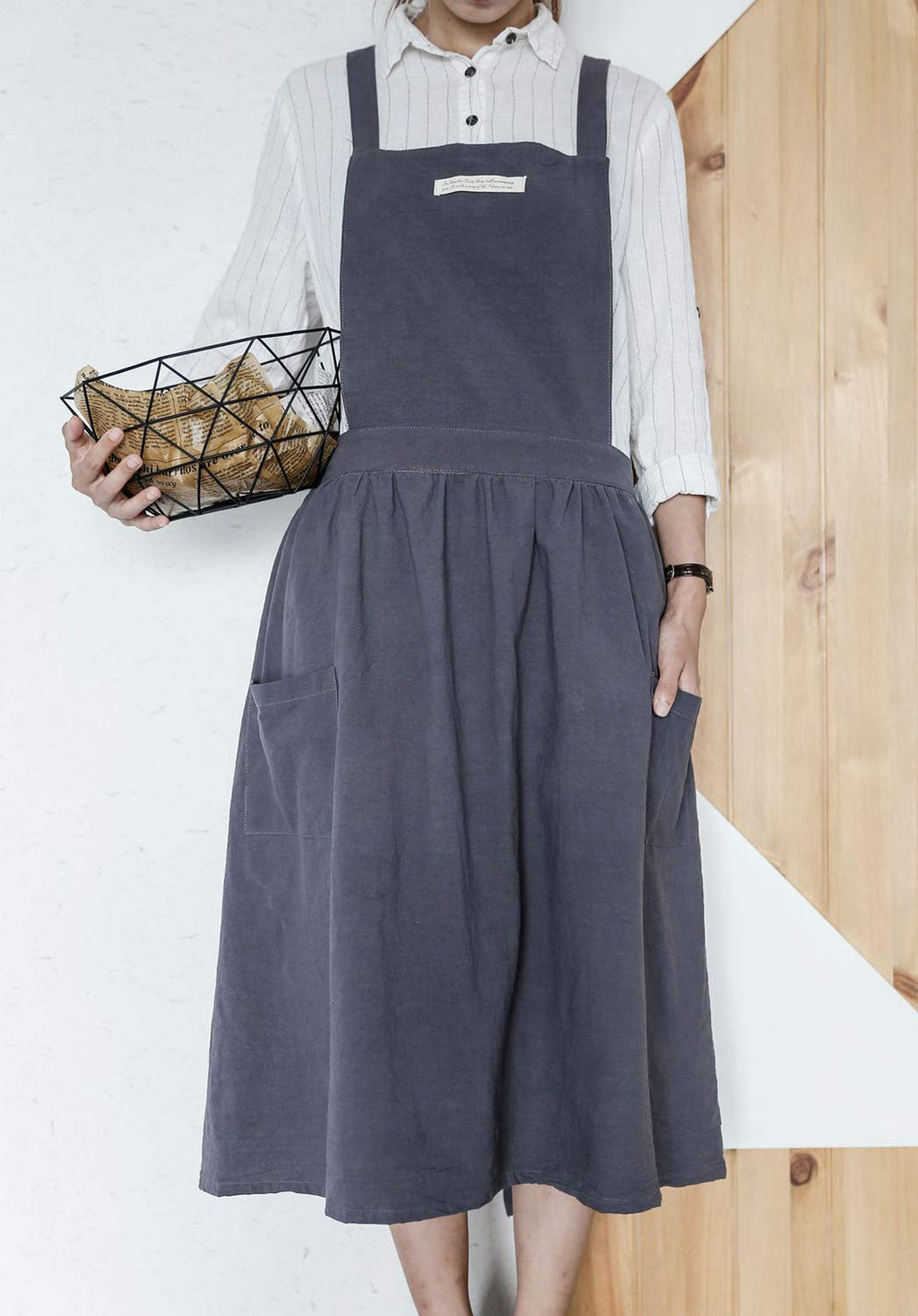 Women Girls Vintage Apron Gardening Works Cross Back Pinafore Dress