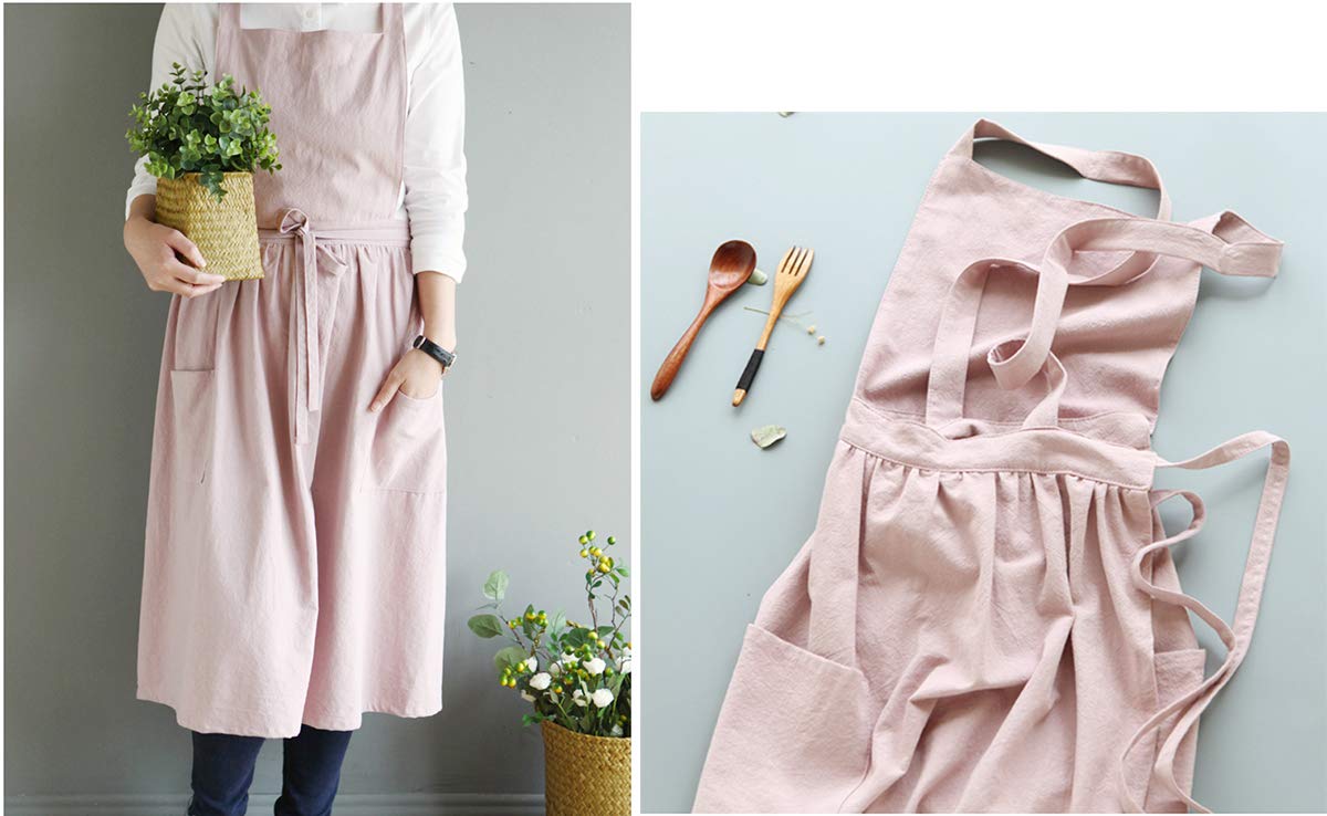 Women Girls Vintage Apron Gardening Works Cross Back Pinafore Dress