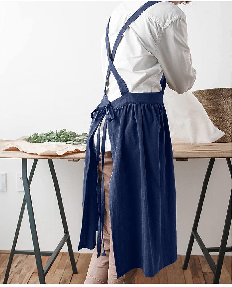 Women Girls Vintage Apron Gardening Works Cross Back Pinafore Dress