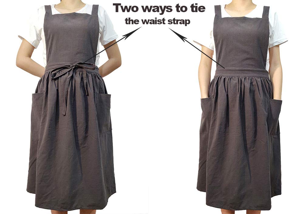 Women Girls Vintage Apron Gardening Works Cross Back Pinafore Dress