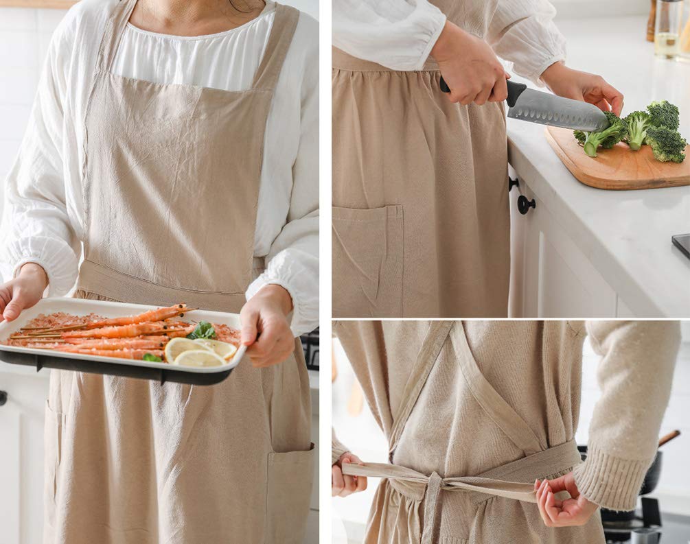 Women Girls Vintage Apron Gardening Works Cross Back Pinafore Dress