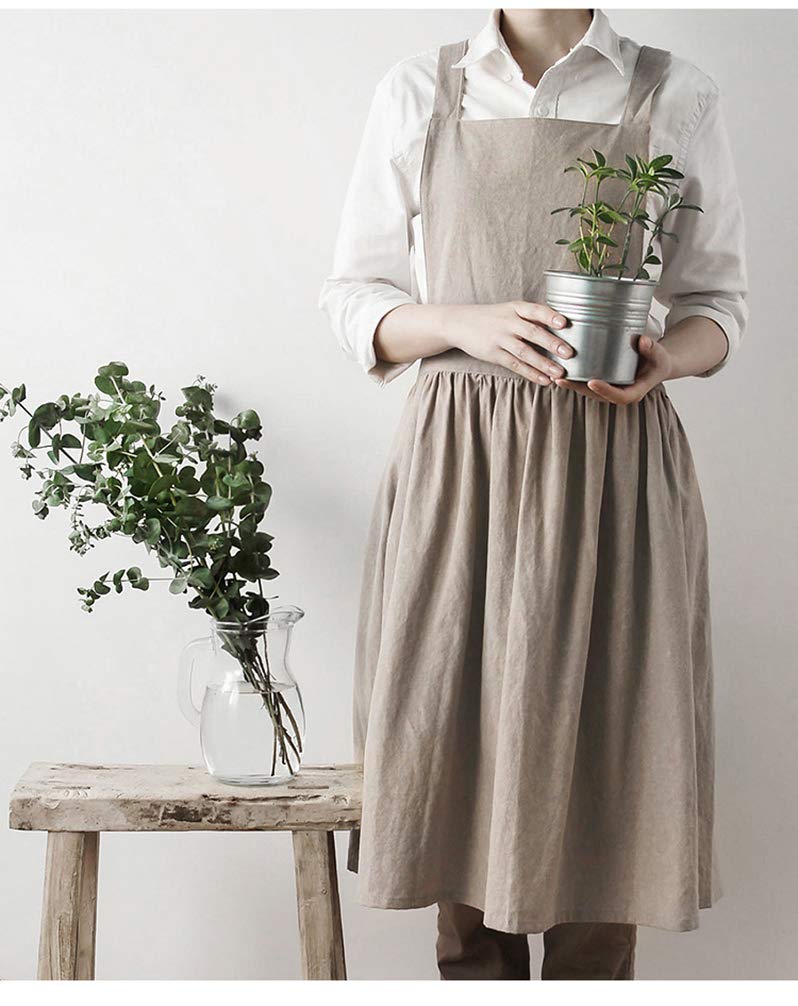 Women Girls Vintage Apron Gardening Works Cross Back Pinafore Dress