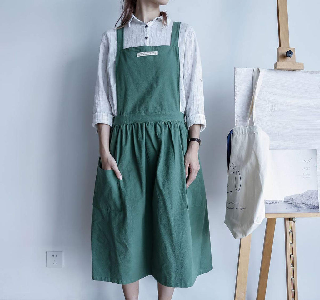 Women Girls Vintage Apron Gardening Works Cross Back Pinafore Dress