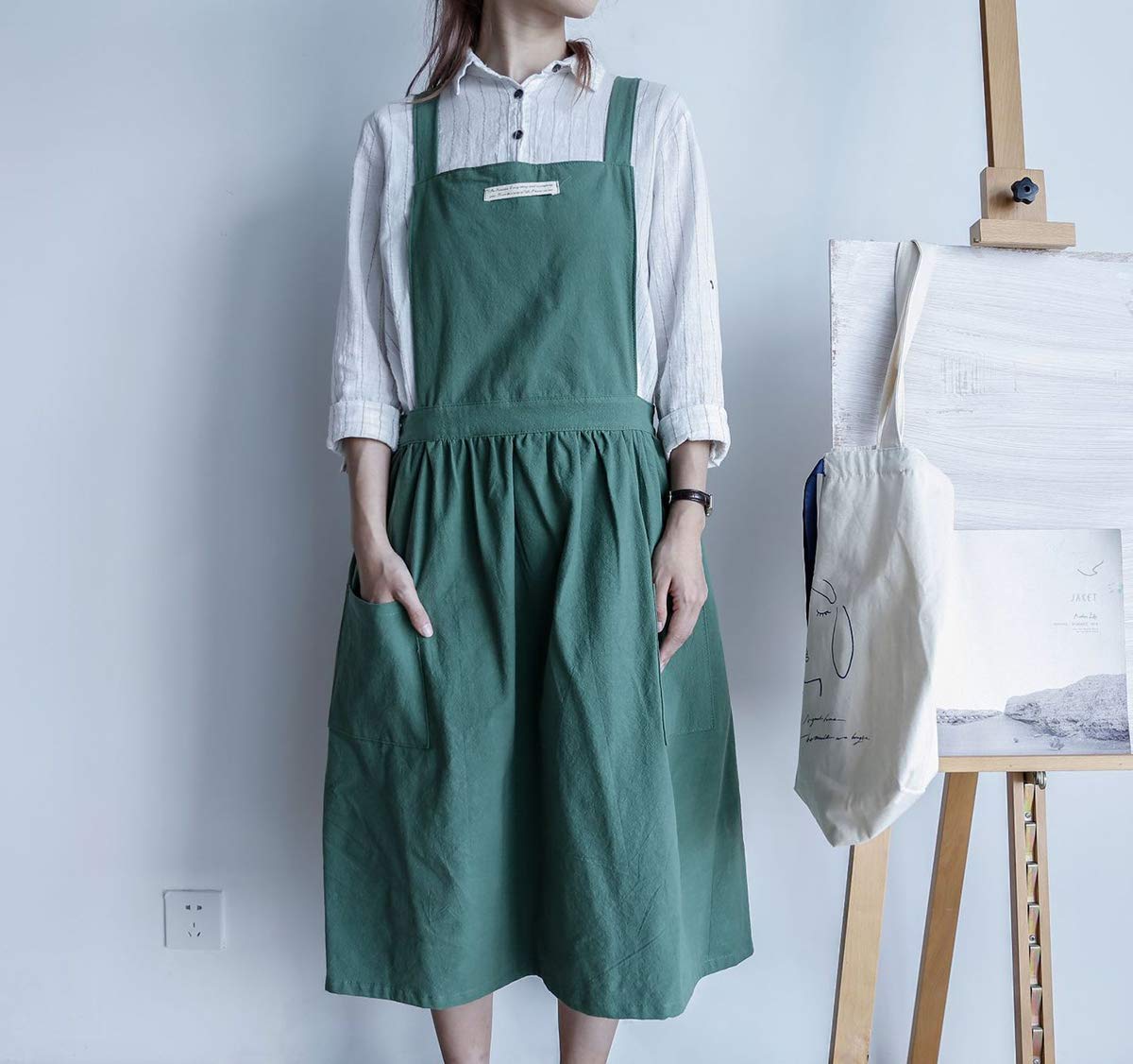 Women Girls Vintage Apron Gardening Works Cross Back Pinafore Dress