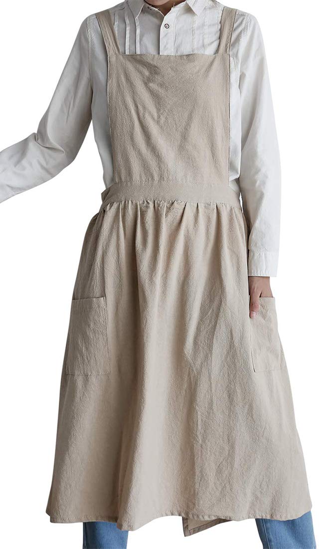 Women Girls Vintage Apron Gardening Works Cross Back Pinafore Dress