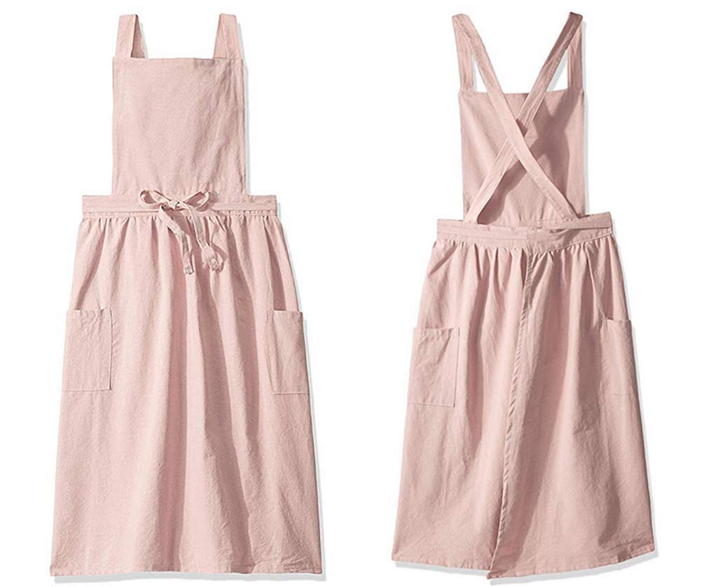 Women Girls Vintage Apron Gardening Works Cross Back Pinafore Dress