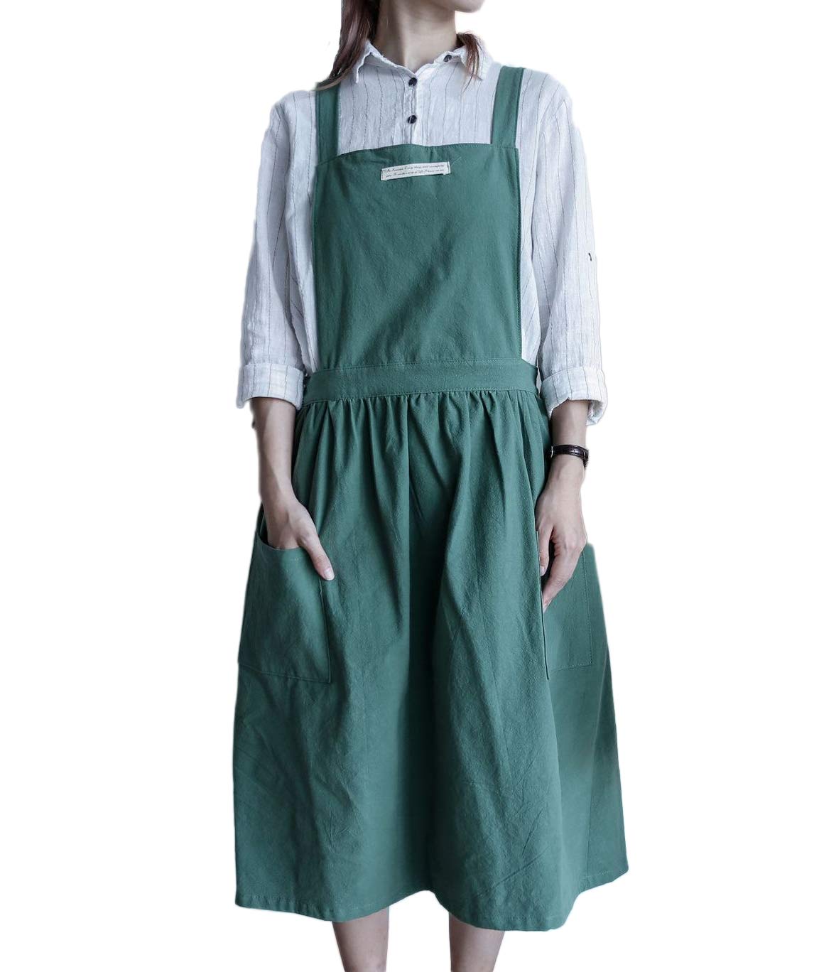Women Girls Vintage Apron Gardening Works Cross Back Pinafore Dress