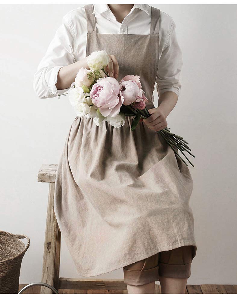 Women Girls Vintage Apron Gardening Works Cross Back Pinafore Dress