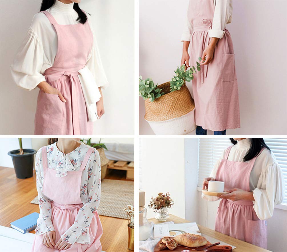 Women Girls Vintage Apron Gardening Works Cross Back Pinafore Dress