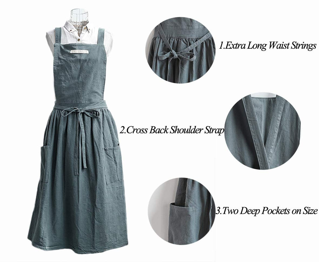 Women Girls Vintage Apron Gardening Works Cross Back Pinafore Dress