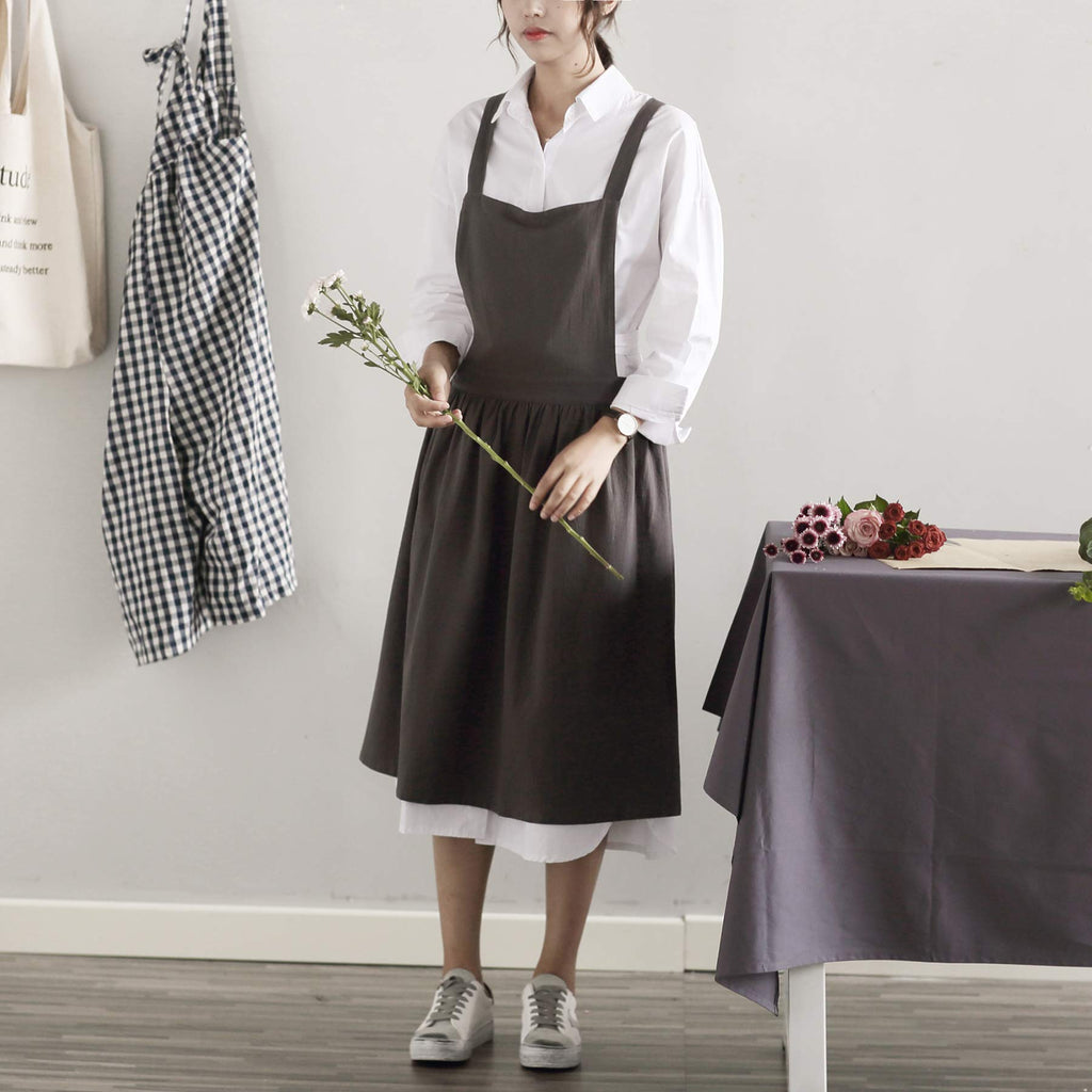 Women Girls Vintage Apron Gardening Works Cross Back Pinafore Dress