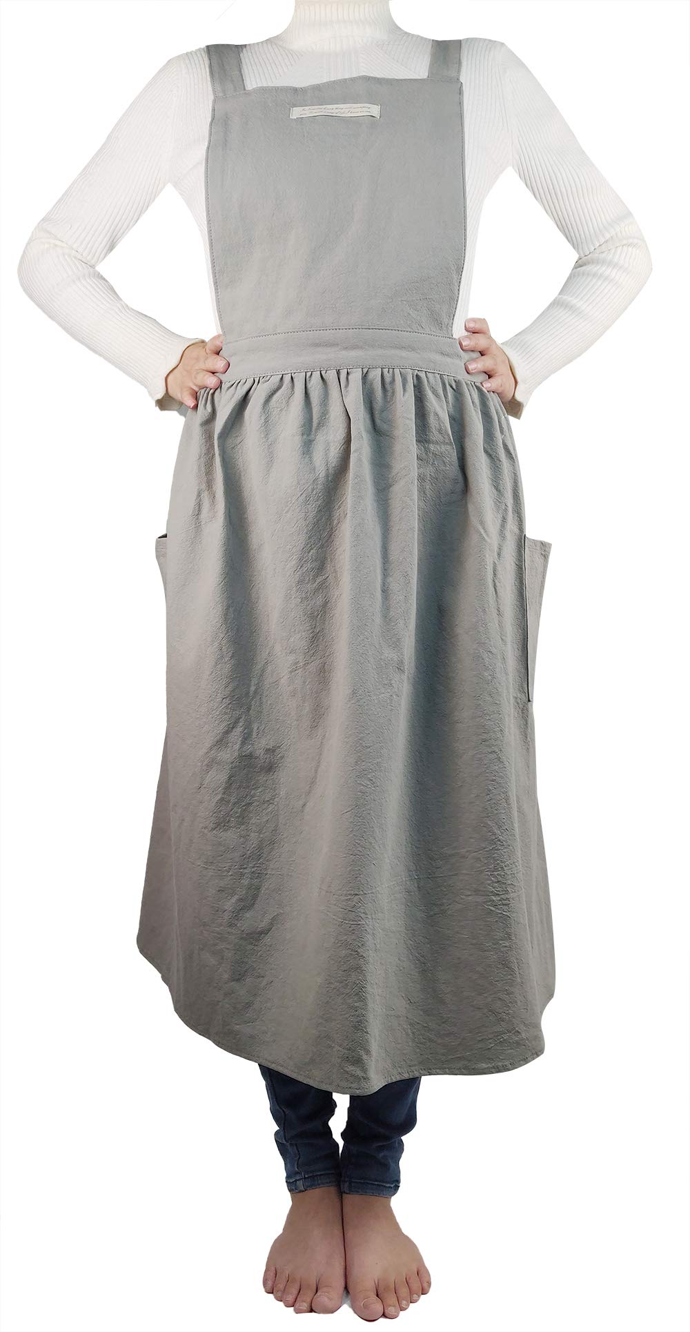 Women Girls Vintage Apron Gardening Works Cross Back Pinafore Dress