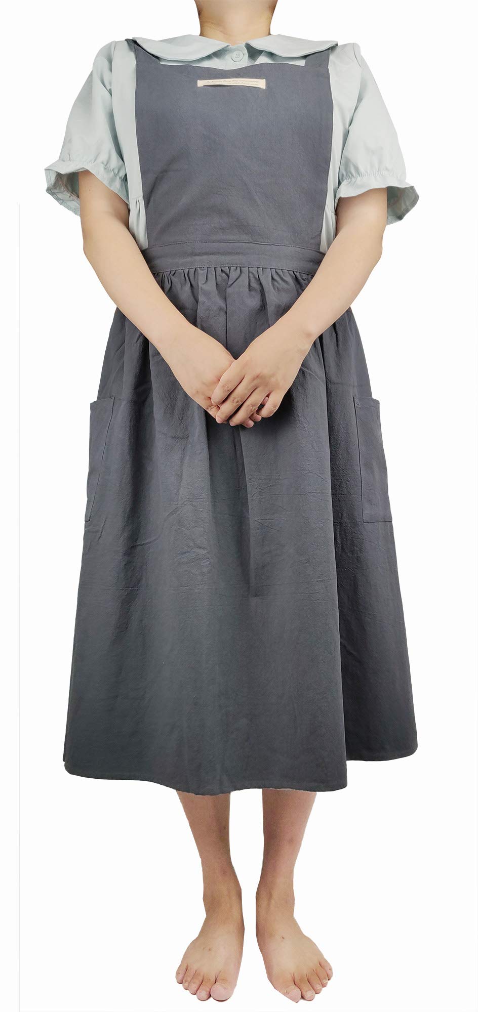 Women Girls Vintage Apron Gardening Works Cross Back Pinafore Dress