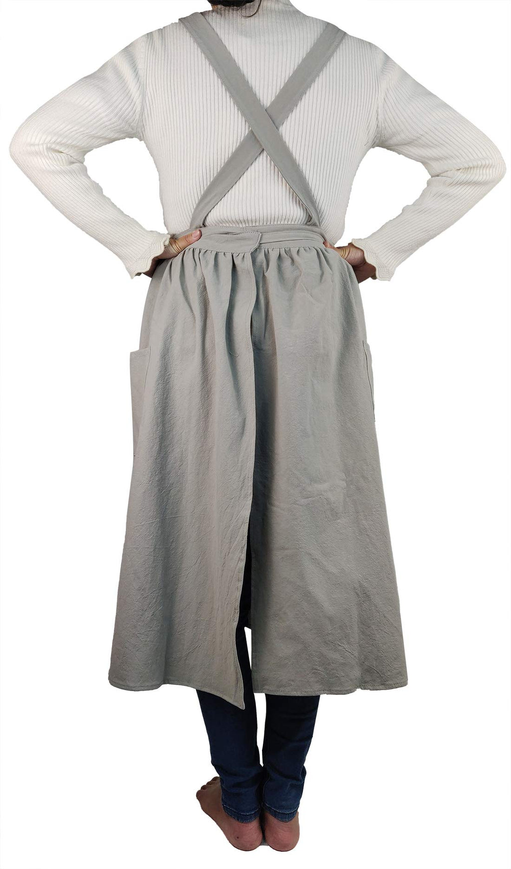 Women Girls Vintage Apron Gardening Works Cross Back Pinafore Dress