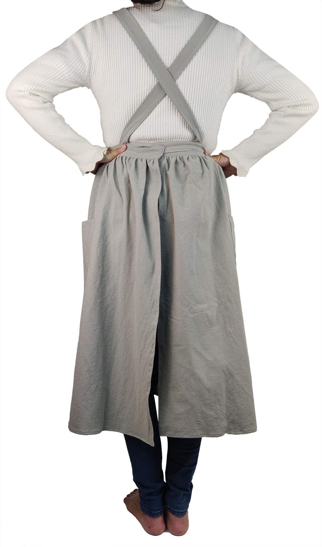 Women Girls Vintage Apron Gardening Works Cross Back Pinafore Dress